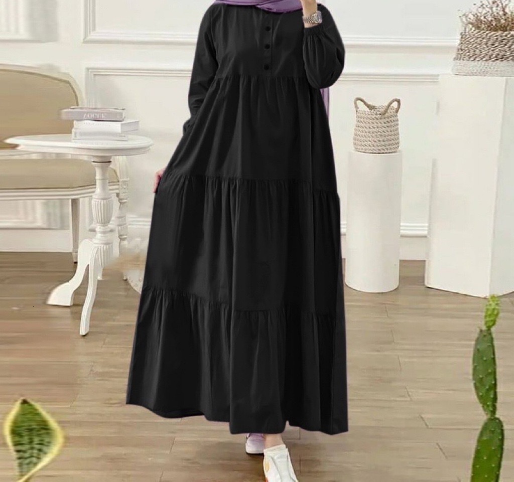 ZANZEA Muslim Headscarf Series Long Dress for Womens Casual Loose Long Puff Sleeves Abaya Robe Autumn Islamic O-neck Vistildos 241111
