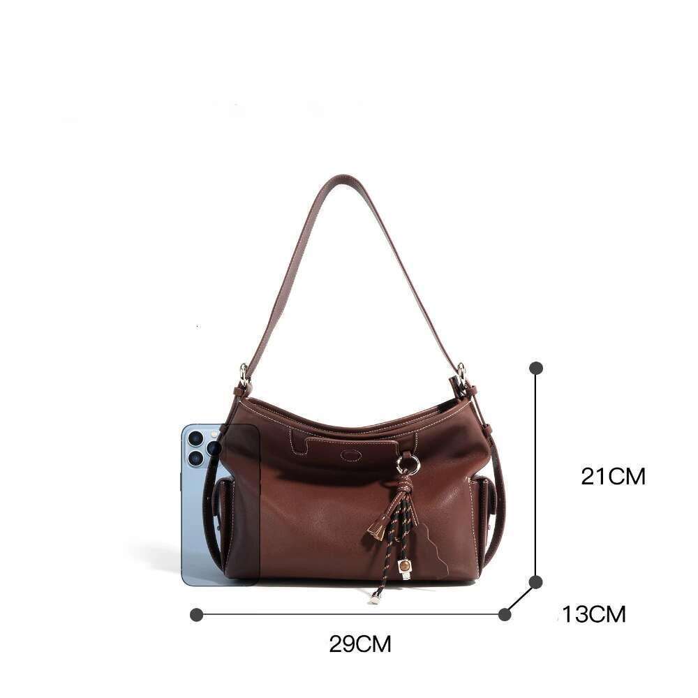 Fashion New Style Women First Layer Cowhide Bucket Lazy Shoulder Armpit Bag Hobos Messenger Commuting Tote