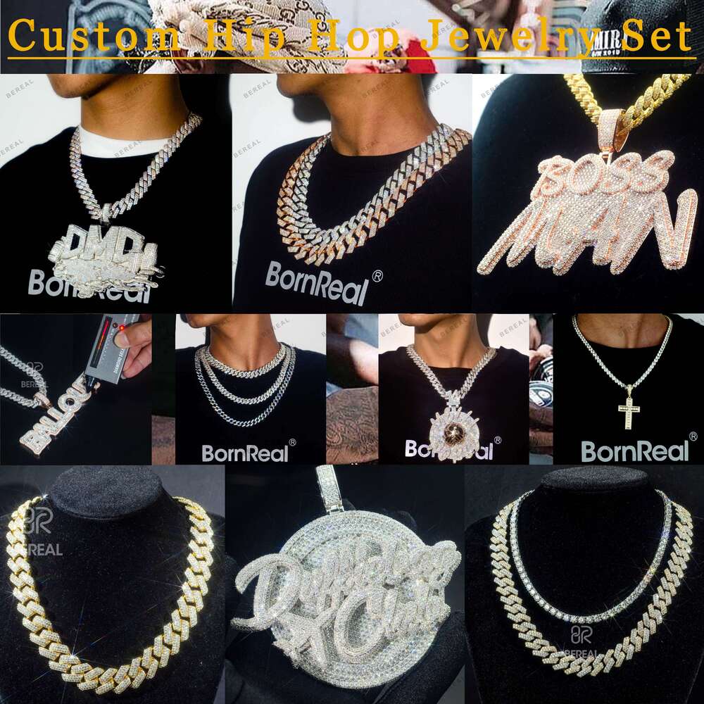 Custom Pass Diamond Tester Hip Hop 925 Iced Out Cuban Chain Necklace 8MM 10MM 12MM VVS Moissanite Cuban Link Chain Necklace