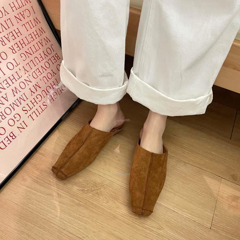 New Designer Sandals With Free Shipping 2025 Lazy Style Sheep Reverse Velvet Flat Bottom Bright Thread Baotou Half Dragged Hollow Simple Outerwear Wom