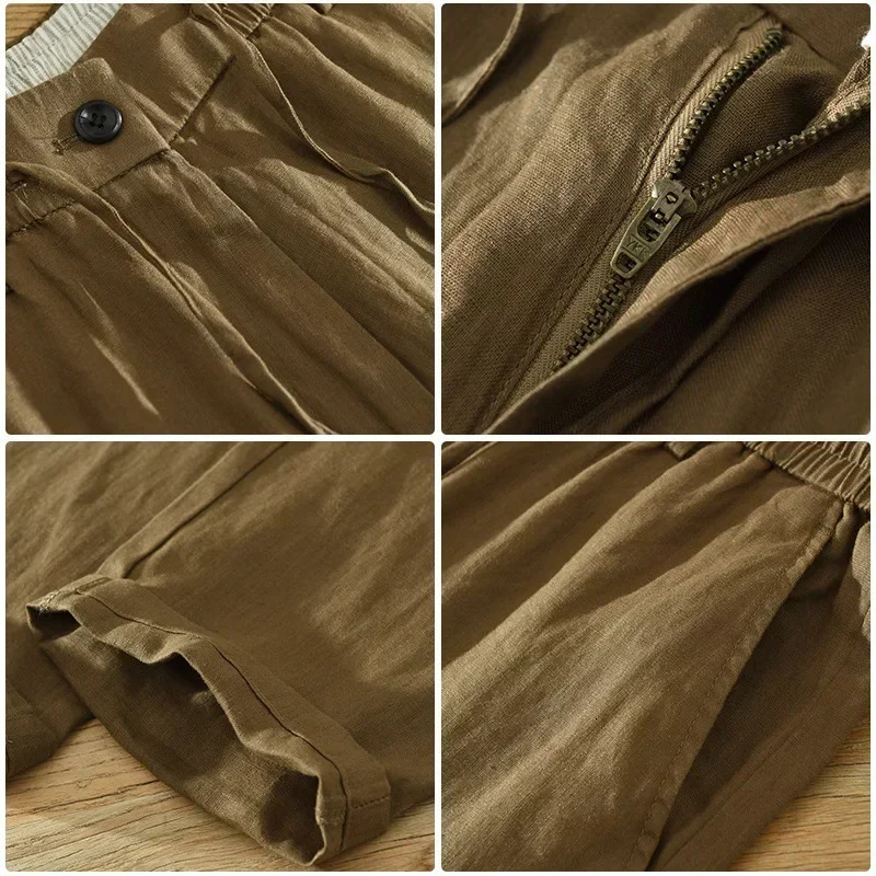 Summer Pure Linen Casual Trousers for Men Thin Drawstring Streetwear Men Pants C3583 250402