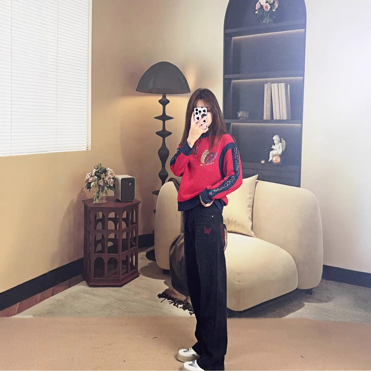 Autumn Design Sense Butterfly Straight Slimming Wide-Leg Jeans Retro Craft Korean Style Elegant Niche Pants Women's Clothing ddmymoon