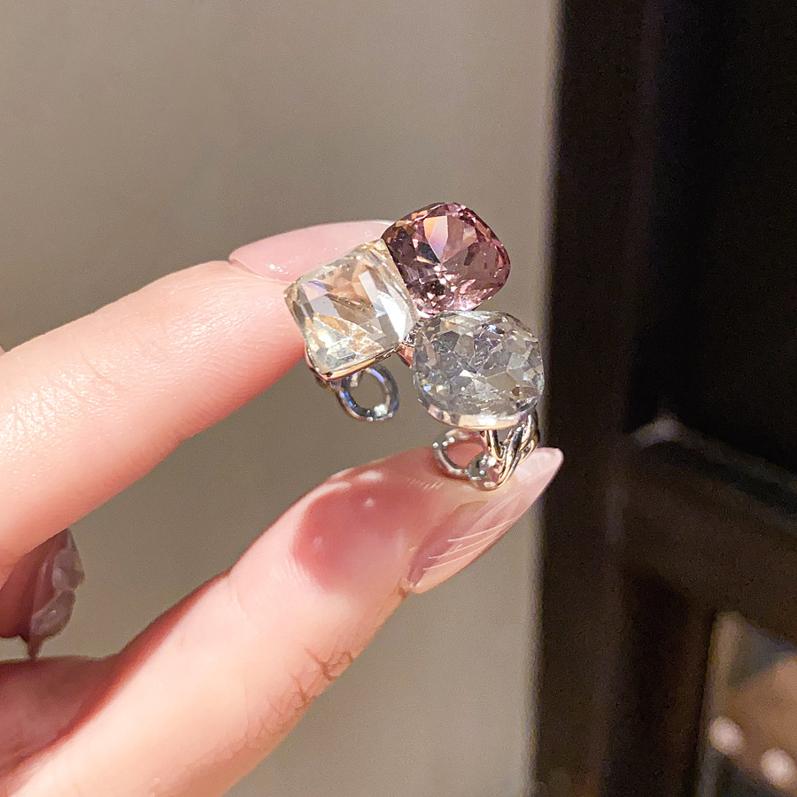 Silver Toned Ring With Multi - Colored Gemstones And Unique Cut Design Delicate Daily And Eye - Catching Jewelry Gift For Her High Quality And Fashion