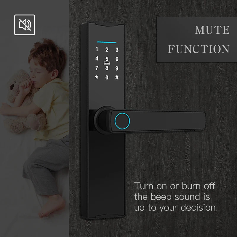 PHIPULO Smart Door Lock With Tuya APP Digital Electronic Lock Smart Home Wooden Door Lock Biometric Fingerprint 250402