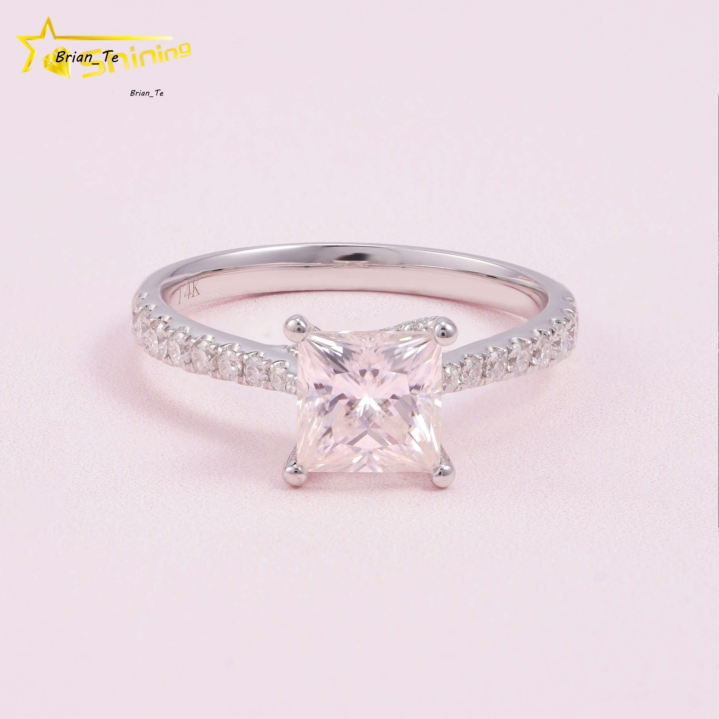 Pass Diamond Tester Classic 1ct Princess Cut VVS Moissanite Engagement Ring 14K Solid White Gold Wedding Women Ring