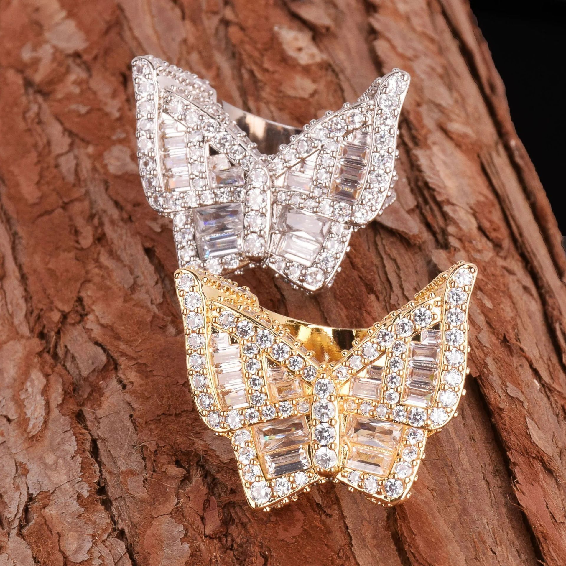 HipHop Butterfly Ladder Square Ring Real Gold Plated Fashion Personality Trendy Ring