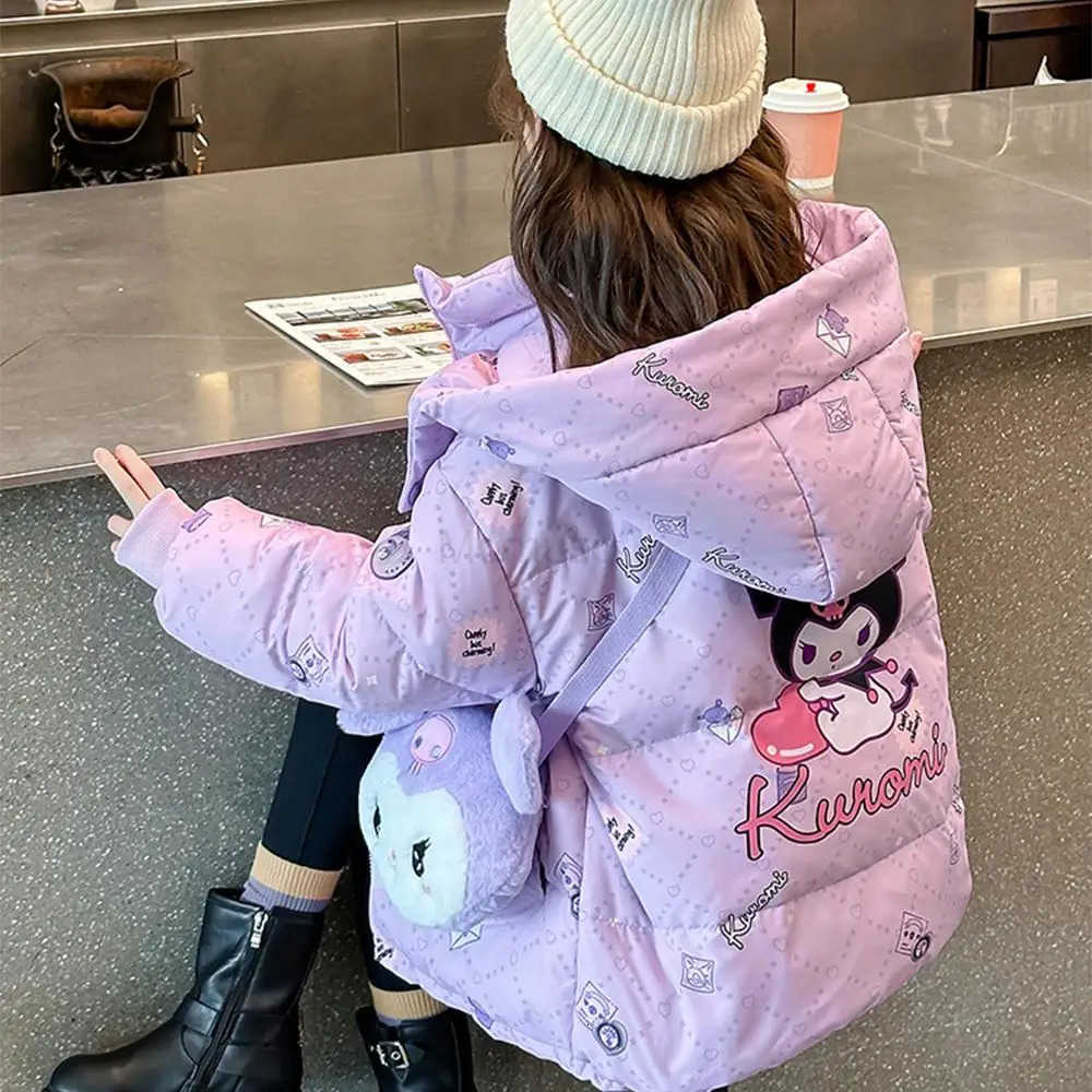 Sanrio Anime Kuromi Winter Jacket for Girls Sanrioed Kids Thicken High-Quality Girls Coat Hooded Down Winter Girls Warm Jackets Outwear H251104