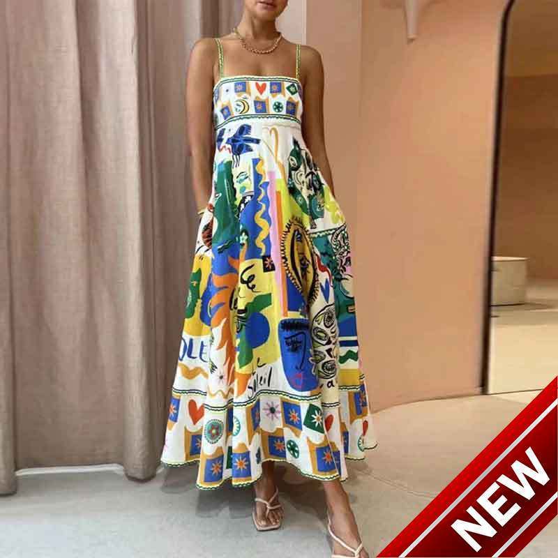 2025 Spring/Summer Ins Style Long Style Positioning Printed Strap Casual Vacation Long Dress