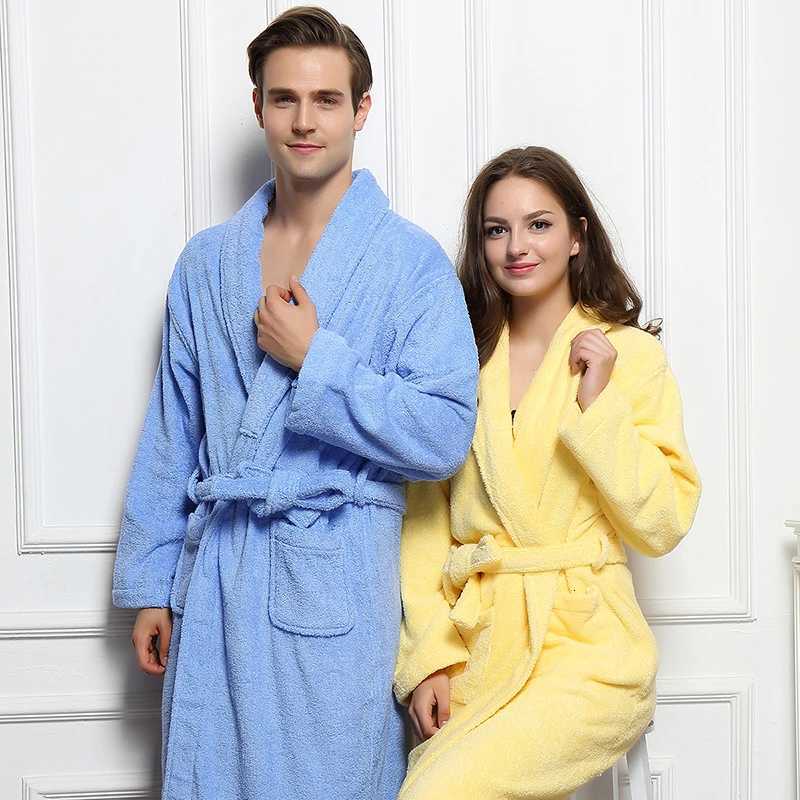 Winter Cotton Bathrobe Thick Dressing Gown White Bathrobe Men Solid Color Mens Cotton Robe Home Clothes Sleeping Robe For Men C251104