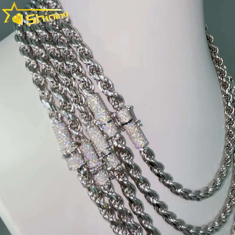Fine Jewelry Iced Out Moissanite Diamond Pave Full Sterling Silver 925 Rope Chains for Men