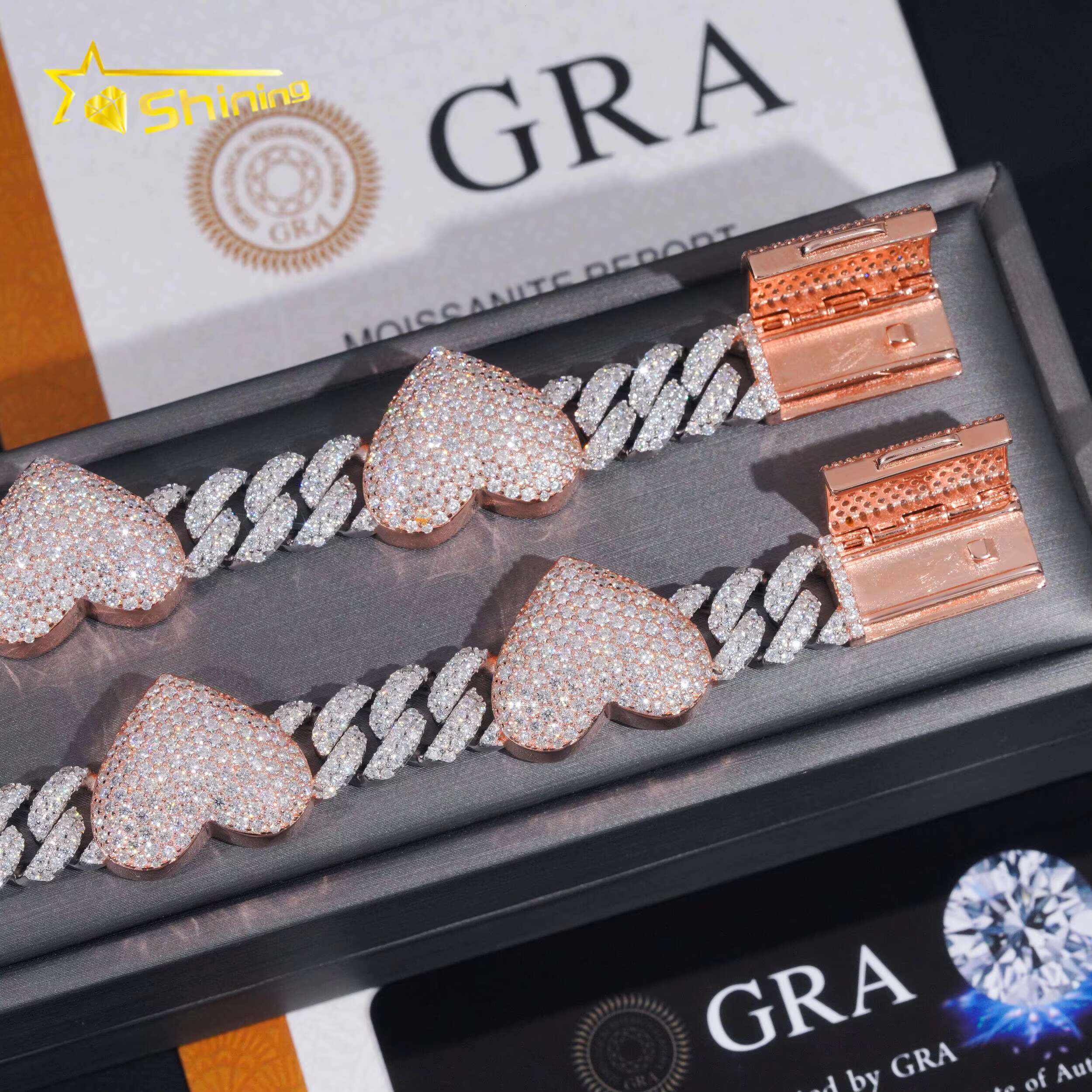 Hot Sale Design Heart 925 Sterling Silver Pass Diamond Tester Moissanite Heart Cuban Bracelet HipHop Jewelry Dropshipping