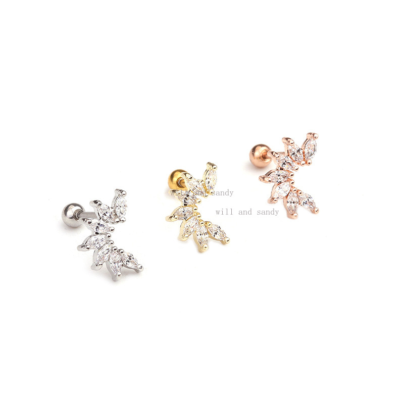 Anti Allergy Ear Cuff Stud Earrings Screw Charm Silver Gold Cubic Zircon Cartilage Ear Cuff Moon Star Leaf Earring Piercing Body Jewelry Designer Jewe