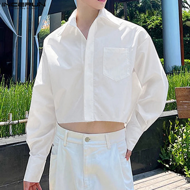 INCERUN Tops Korean Fashion Mens Solid Simple Shirt Summer Casual Street Mens Long Sleeve Shirt 250403