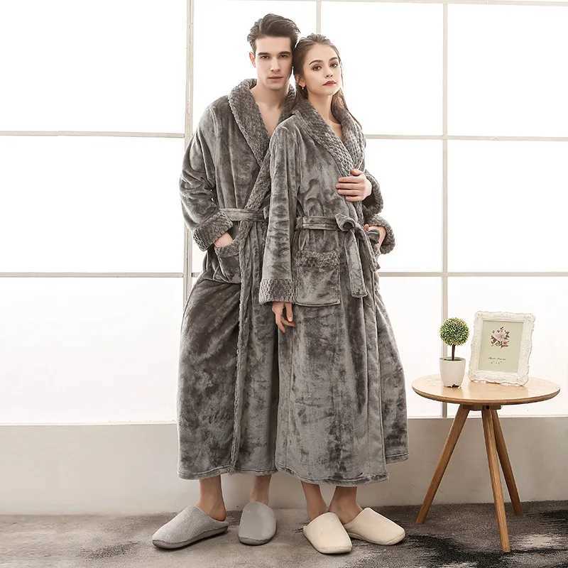 Men Dressing Gown Winter Thick Man Fleece Fluffy Long Bathrobe With Sashes Long Sleeve Solid Pockets Bath Robe Male 2024 C251104