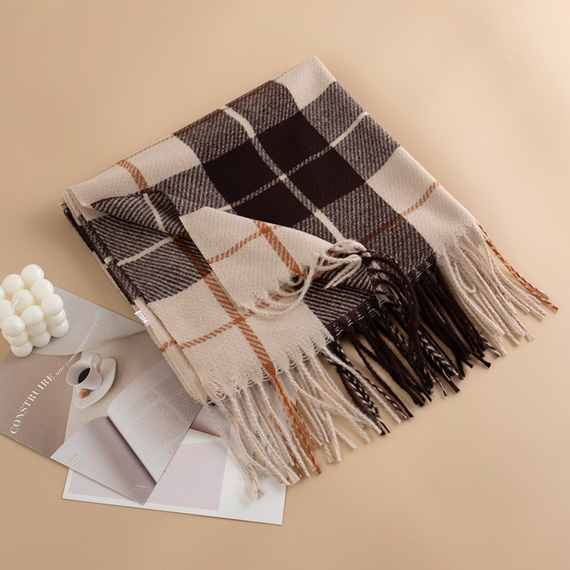K299 2024 new plaid scarf for women autumn and winter retro thickened British style shawl high-end atmosphere warm neck scarf
