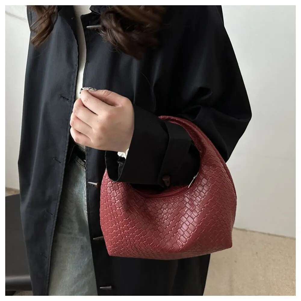 Soft PU Large Capacity Top-Handle Female Fashion Women Simple Woven Pattern Handbags Girls Ladies Square Shoulder Bags