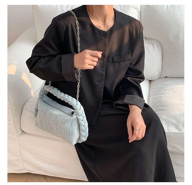 New Design Woven Handbag Fashion Chain Girl Denim Shoulder Bag Women Purse 01-Sb-Szdj
