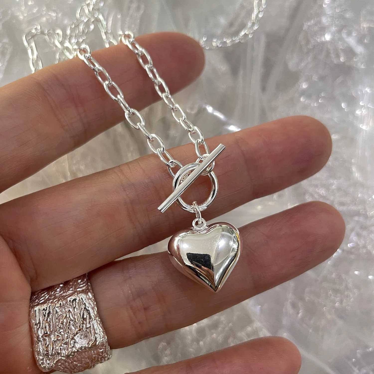 925 Sterling Silver Necklace Heart Pendant OT Clasp Chain Geometric Punk for Women Girl Jewelry Gift Dropshipping WholesaleXJ251104