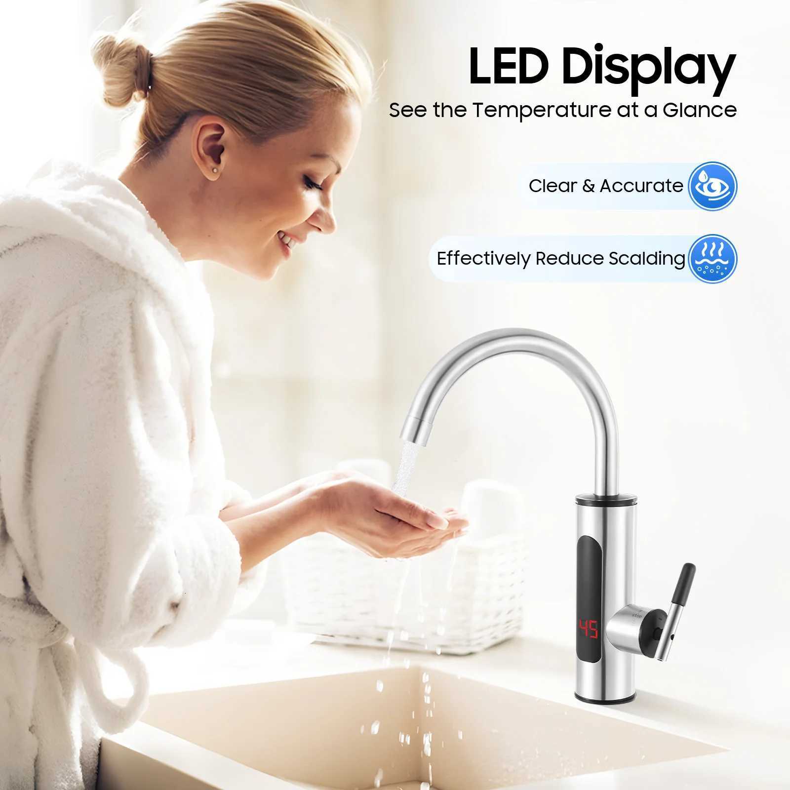 110V 3000W Instant Electric Hot Water Faucet 304 Stainless Steel Kitchen Sink Faucet with LED Display for He Bathro Y251104