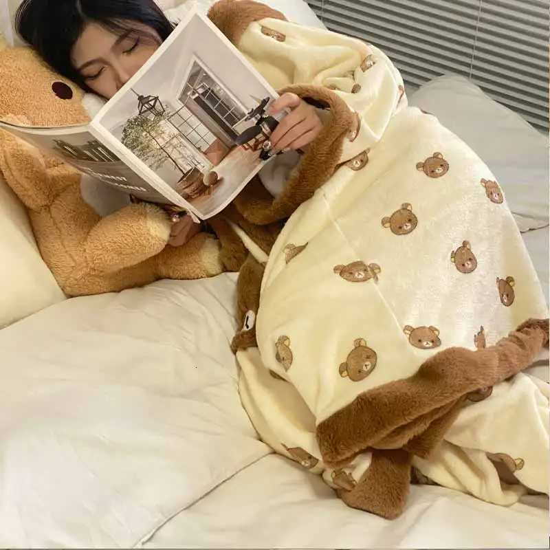 Fashion Cute Rilakkuma Cartoon Thick Robe Coral Flannel Hooded Pajamas Soft Comfortable Warm Autumn Winter Home Clothes Practical Gifts Y251104