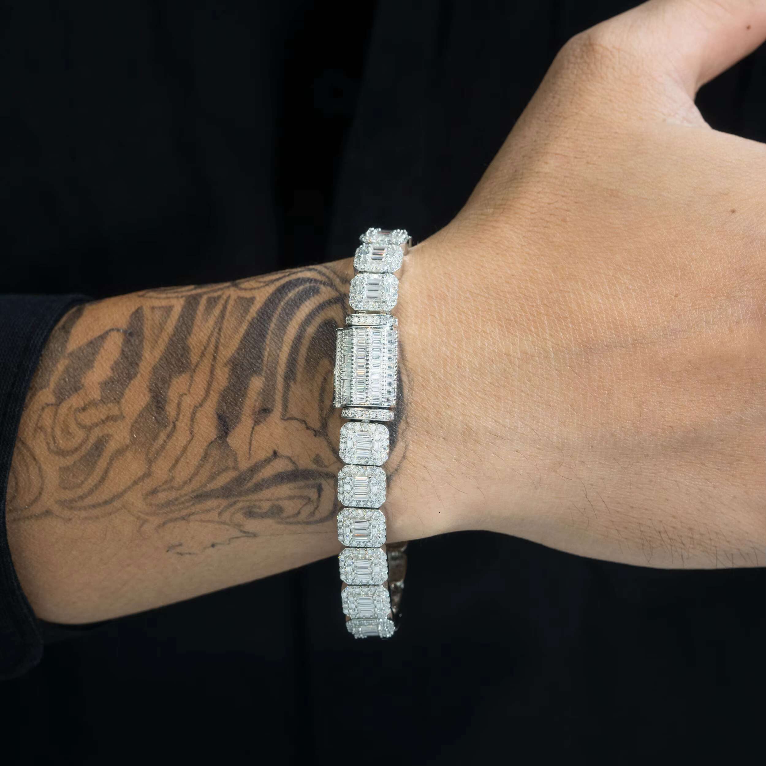 Pass Tester Custom Cuban Chain 925 Silver VVS Baguette Moissanite Hiphop Rapper Jewelry Iced Out Cuban Link Necklace