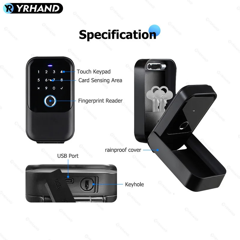 YRHAND TTlock password Smart Fingerprint Digital card Inteligente Tuya Electronic Portable IP66 Lock Boxes For Smart Home 250402