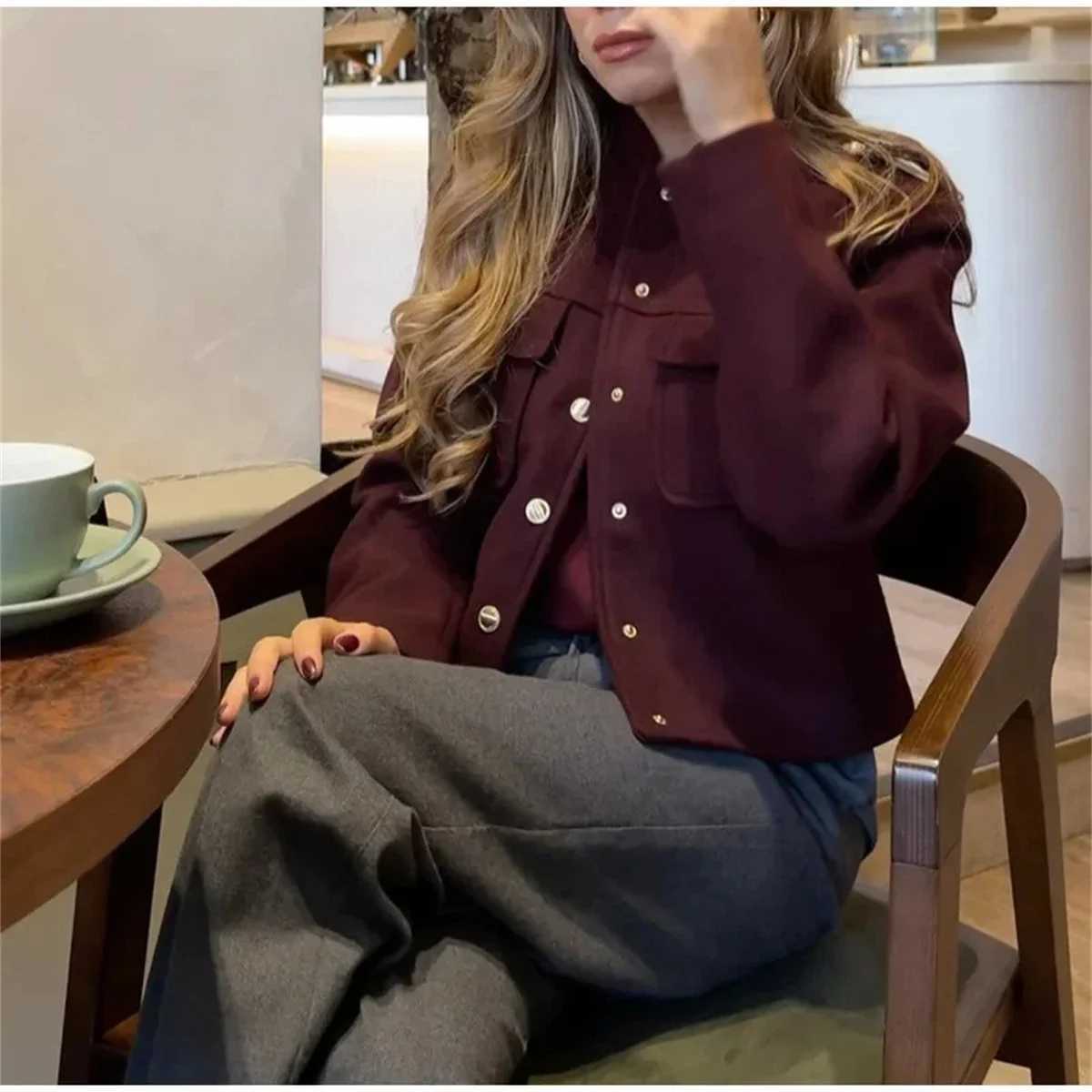Fashion Button Bomber Jacket For Women 2025 Autumn Winter Stand Neck Coat Single Breasted Pocket Jackets Lady Casual Chic Coats J2511241
