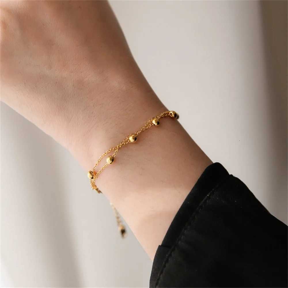 Punk 2 Layered Bead Chain Link Bracelet Female Gold Color Stainless Steel Hand Chain Bracelets for Women Jewelry Braclet 2025L251104