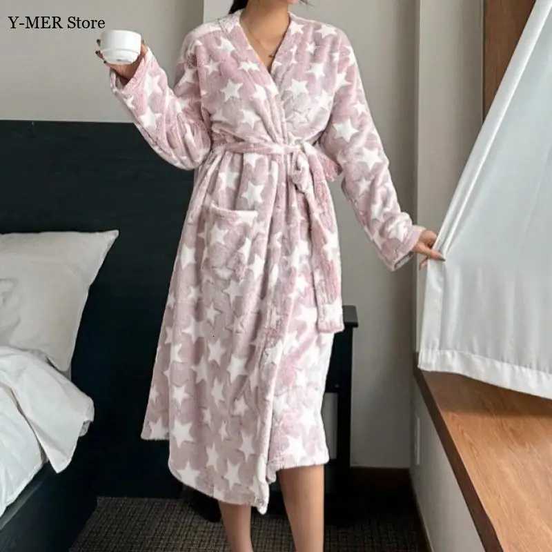 2025 Winter Womens Robes Pink Velvet Flannel Bathrobes Long Sleeves Fleece Homewear Leisure Sleepwear Sexy Lingeries for Lady C251104