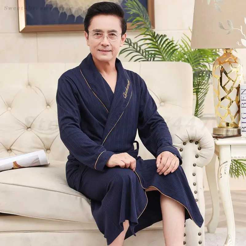 Autumn New Cotton Robe Plus Size 4XL Sleepwear Mens Medium Length Home Clothes Nightgown Loose Casual Bathrobe Kimono Gown C251104