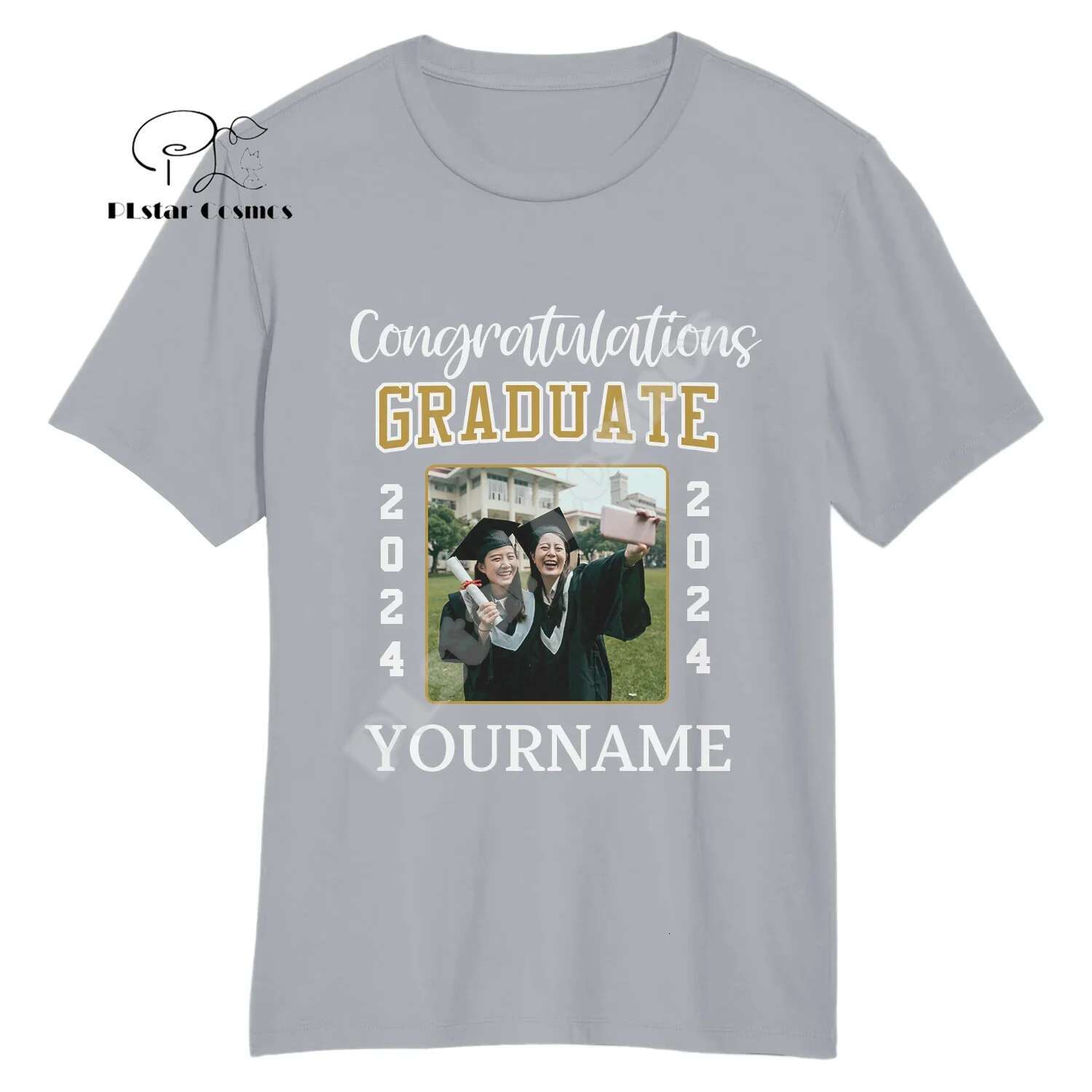 Custom Name Customization Photo Student Graduation Ceremony Shirts Retro 3DPrint Haruku Summer Casual Short Sleeves T-Shirts L