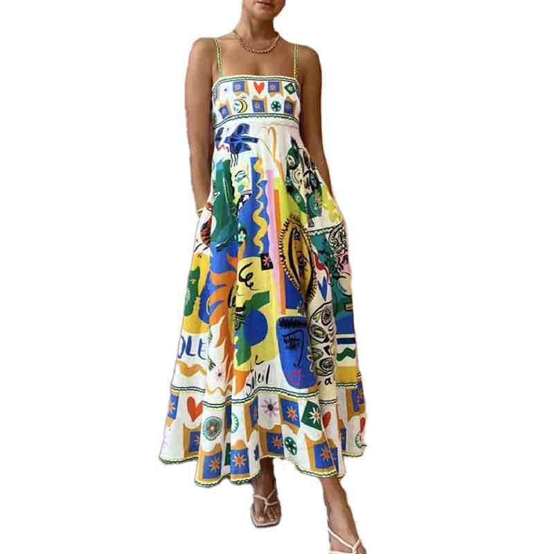 2025 Spring/Summer Ins Style Long Style Positioning Printed Strap Casual Vacation Long Dress