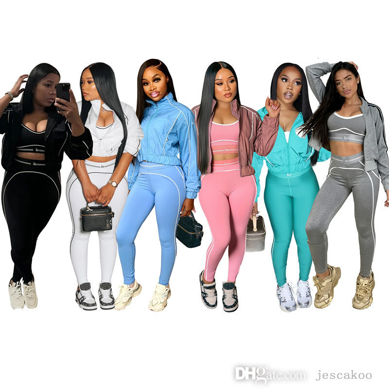 Womens Designer Tracksuit Sports Yoga Three 3 Piece Set Sexy Sleeveless Tank Top Long Sleeve Jacket Breathable Slim Pants Track Suit 3PCS Sets For Women Outfits