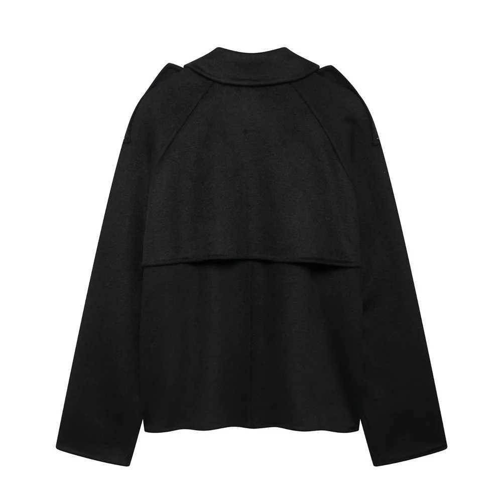 Double breasted Solid Color Short Coat AutumnWinter New Collection Collar Long Sleeve Casual Coat J251103