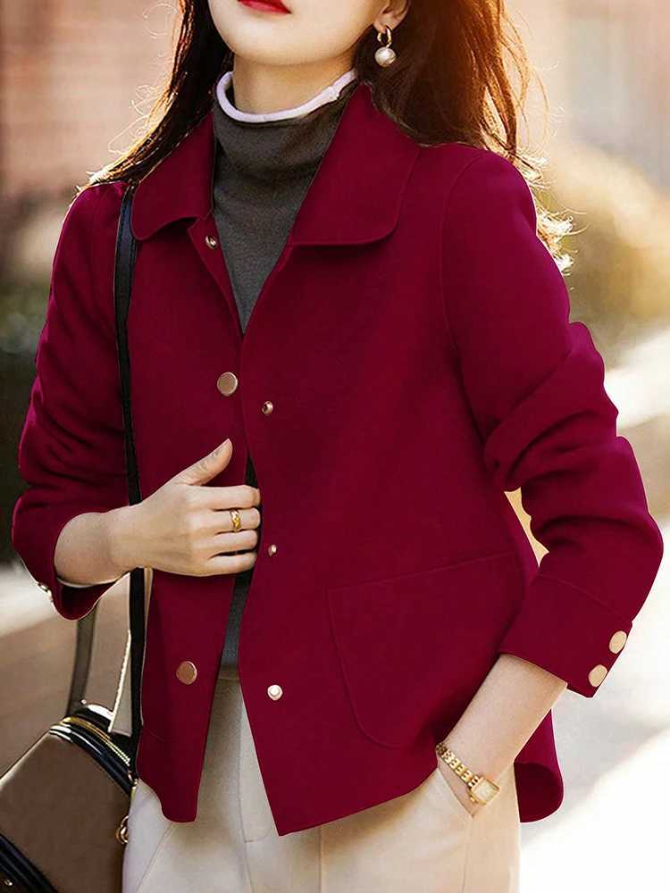 Classic Solid Short Woolen Coats for Woman Autumn Winter Warm Woman Clothing Button Up Female Coat Outfits New In Outerwears J251103