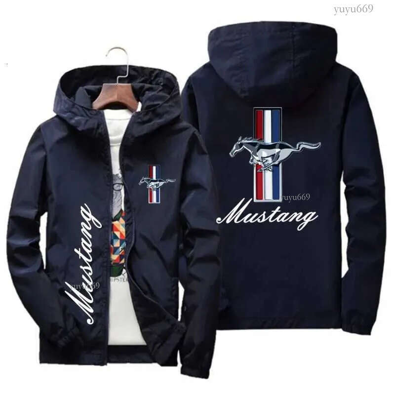 Men's Jackets Spring and Autumn Ford Mustang Car Print Hooded Jacket Fashion Charge Windbreaker Mens Casual Outdoor Clothing T241115UT8S
