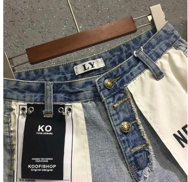 Women's Shorts summer new patchwork contrasting color denim womens European reverse wearing high waisted hot pants shorts y25678 XJ260206