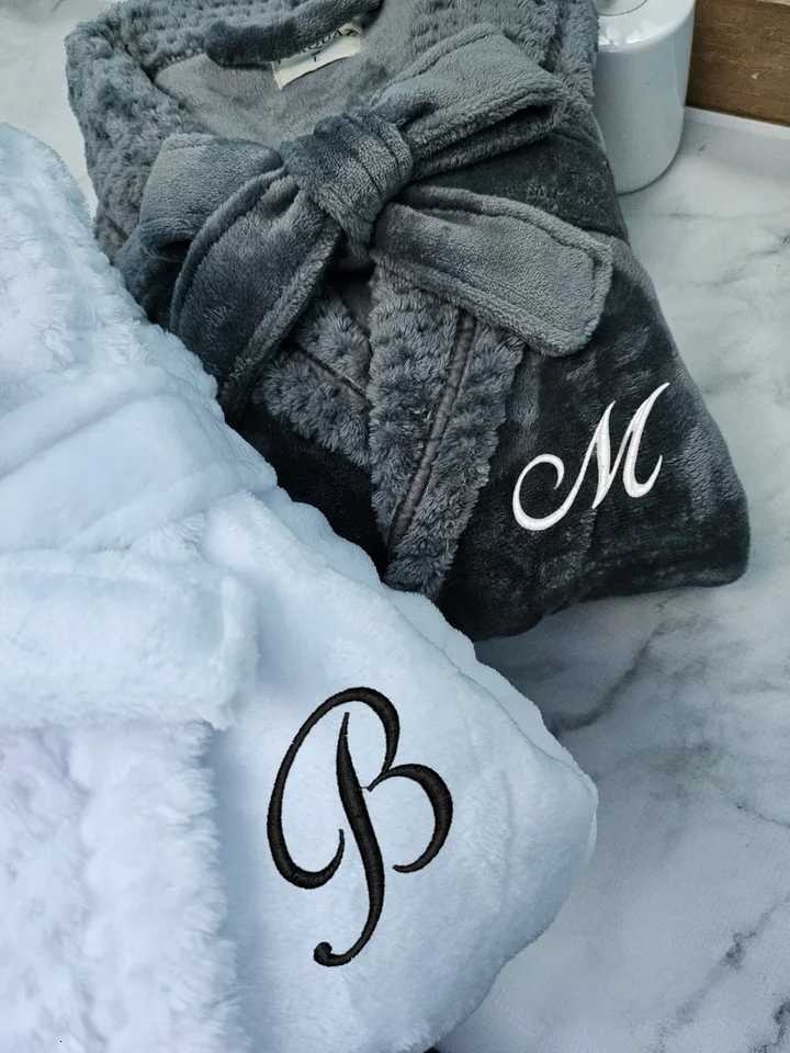 Personzed Luxury Embroidered Bathrobe Custom Matching Couple Robes Soft Anniversaries Bathrobes Custom Name Robe C251104
