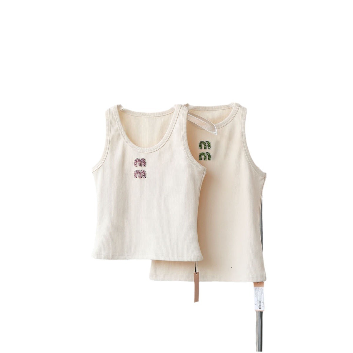 MM limited edition short vest women's beige color diamond exposed navel outfit simple and versatile trendy brand basic suspender bottom