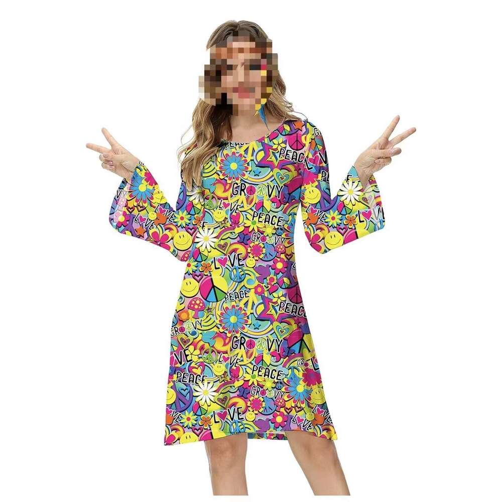 70s hippie disco dress Halloween costume 2025 temperament versatile new trend clothing ins