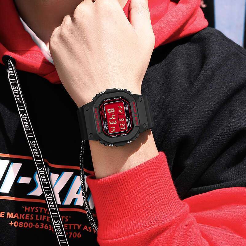 DHwatches Sanda Square Single Display Electronic Watch Multifunctional Alarm Clock Luminous Outdoor Sports Waterproof Student Wristwatch