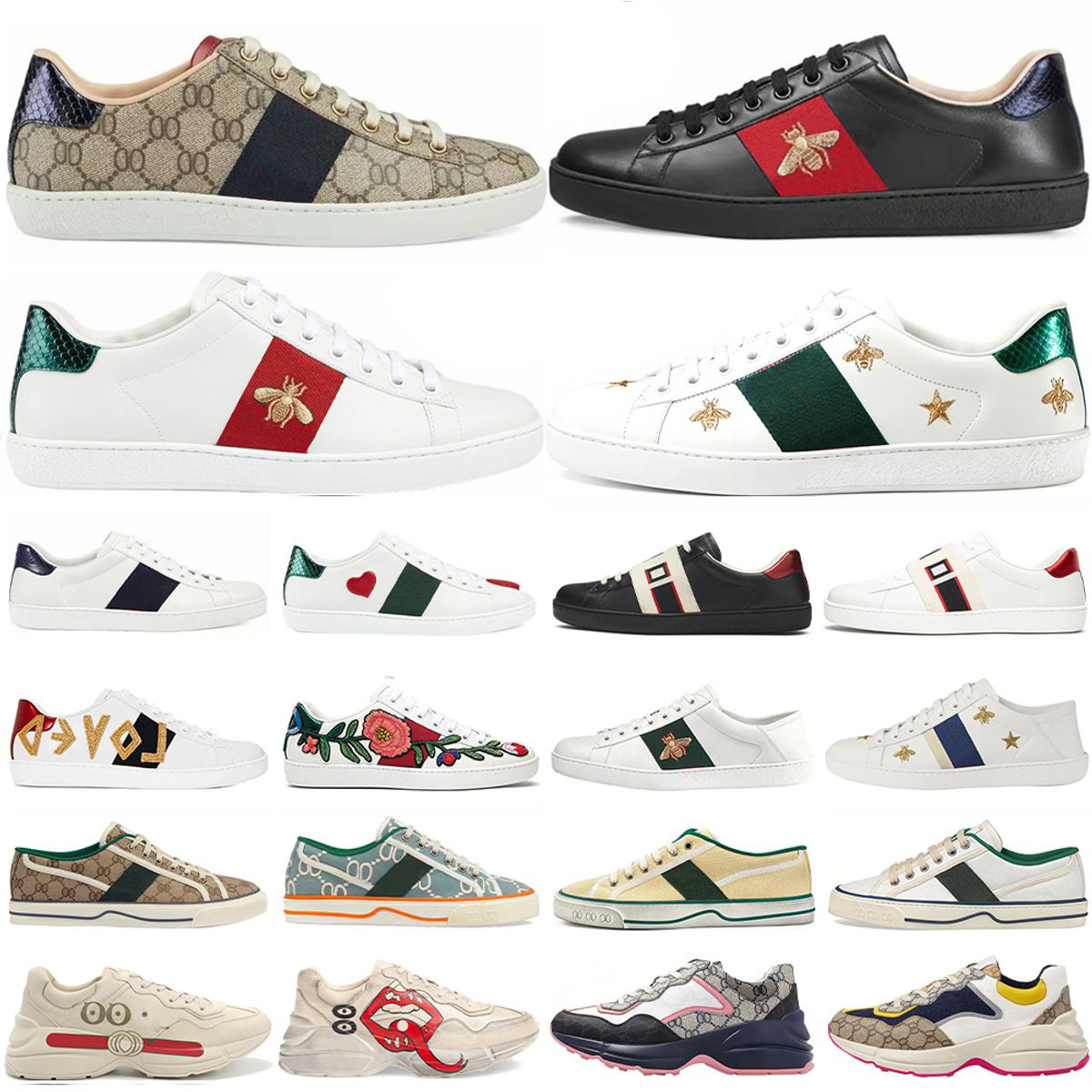 Luxury Designer Simple Classic Bee Ace Dress Casual Shoes Mens Womens Bees Tigers Genuine Leather Snake Embroidery Loafers Men Fashion flat Platform white shoe