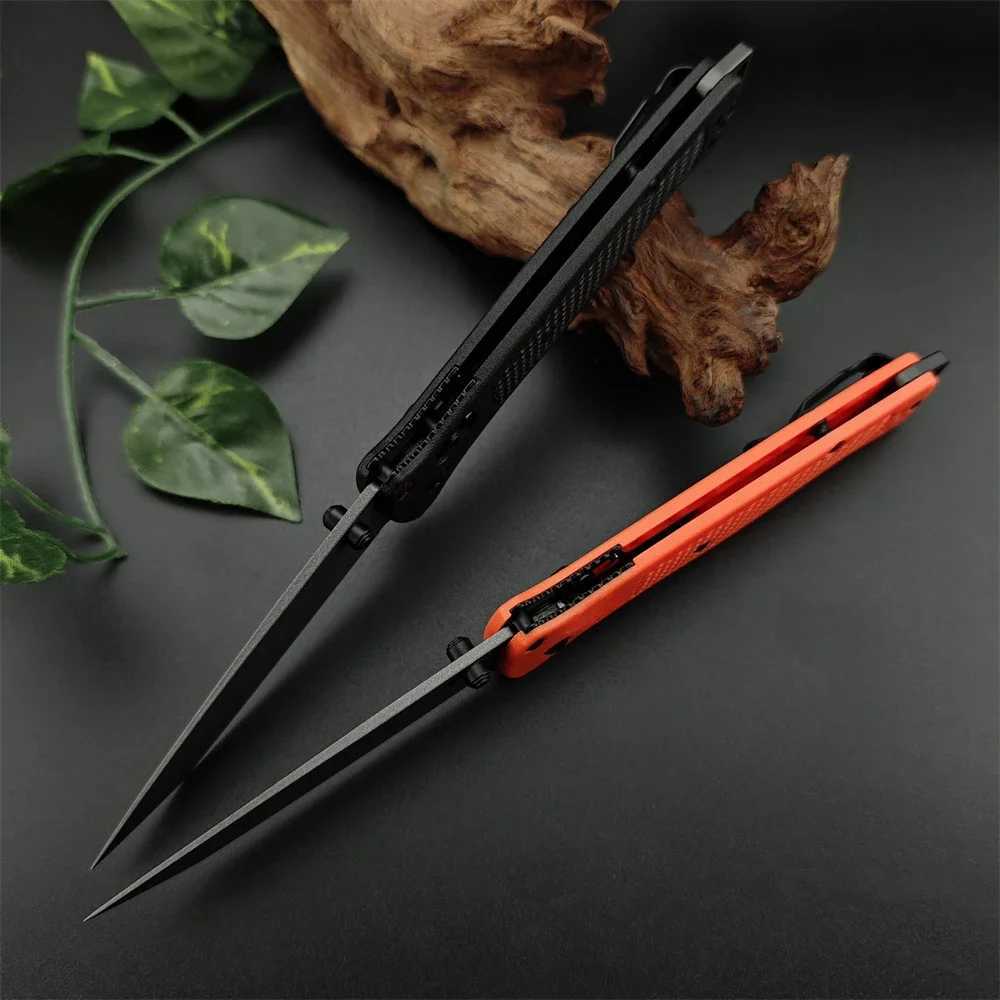 Bailout 537 Outdoor Tactical Knife Survival Knife 3.34-inch Tanto Sharp Blade Black/Orange Nylon Fiber Optic Handle with Pocket ClipT250402