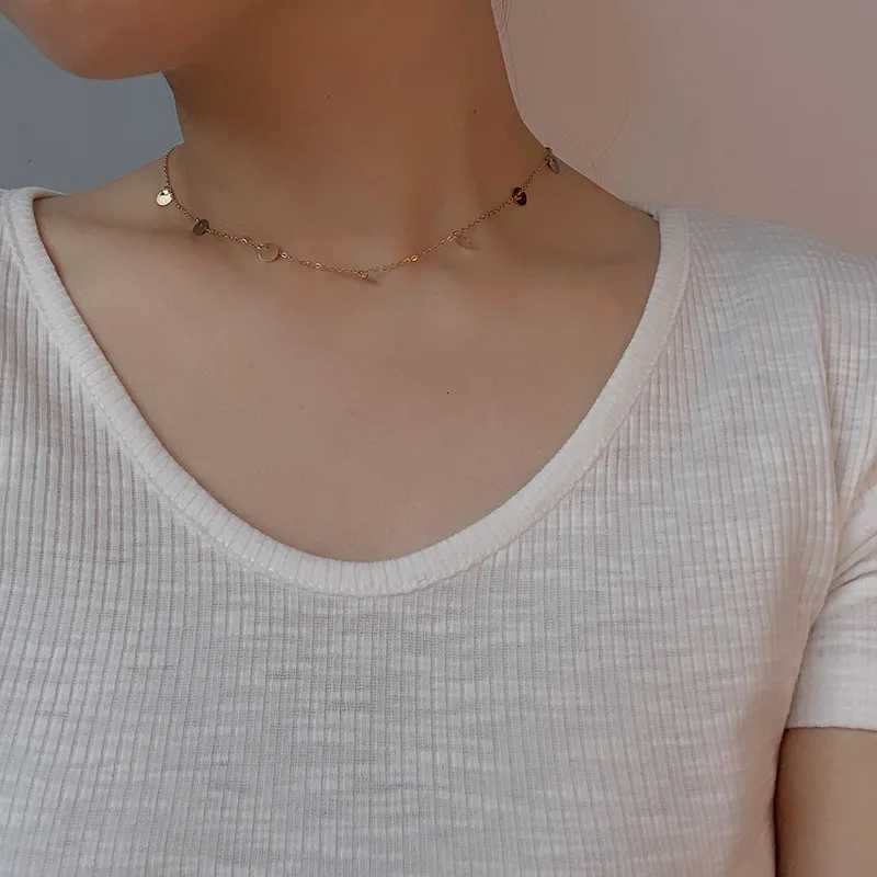 Fashion Simple Stainless Steel Round Small Coin Pendant Necklace For Women Gold Color Waterproof Geometric Charm CollarsXJ251104