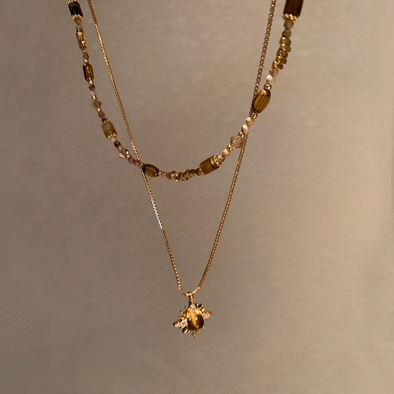 18K Real Gold Plated Tiger Eye Stone Pendant Necklace Melad Versatile Elegant Collarbone Chain Light Luxury Niche Jewelry for Women - view 5