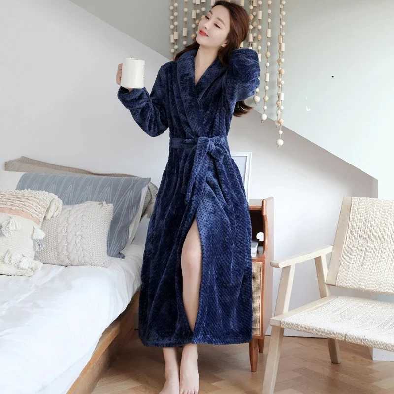 Winter Warm Coral Fleece Kimono Robe Gown Women Nightdress Sleepwear Nightwear Long Bathrobe Intimate Lingerie 2024 New Homewear C251104
