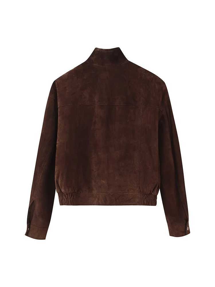 European and American style 2025 autumn new womens fashion trend pocket decoration suede leather bomber jacket J251103