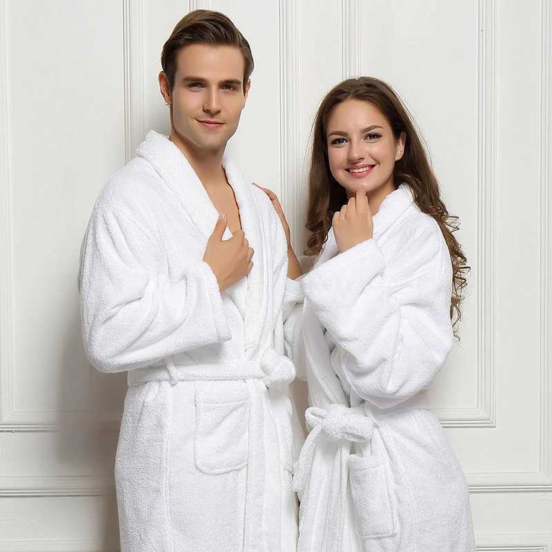 Winter Cotton Bathrobe Thick Dressing Gown White Bathrobe Men Solid Color Mens Cotton Robe Home Clothes Sleeping Robe For Men C251104
