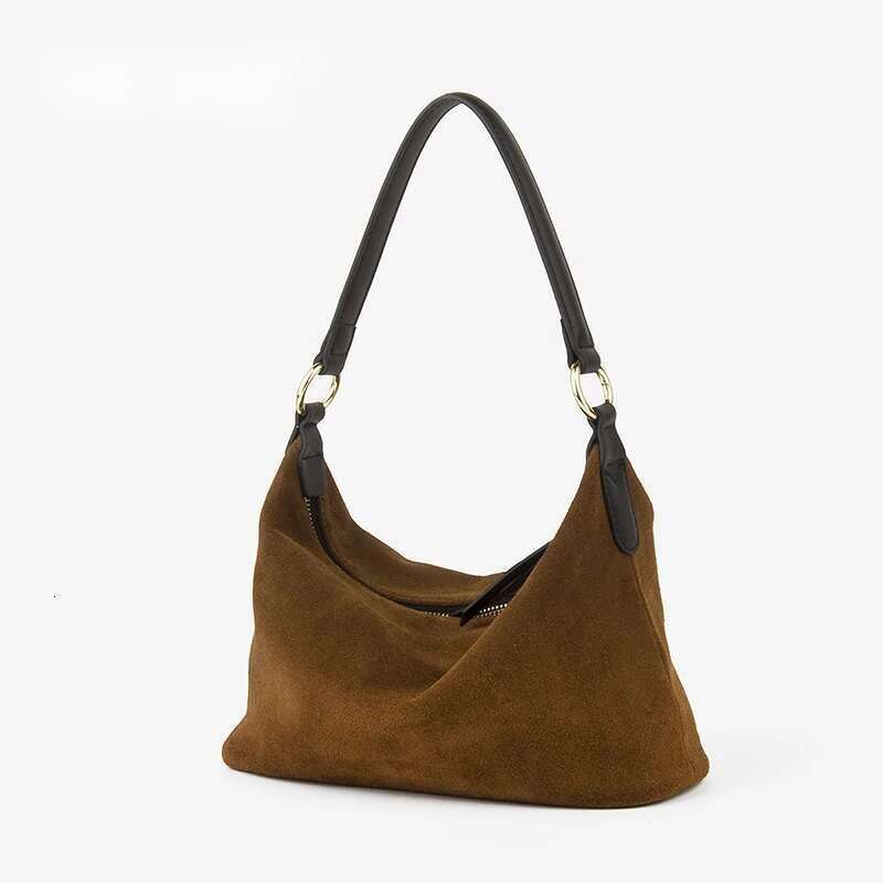Natural Cow Suede Shoulder Underarm Bag Genuine Leather Hobo Crescent Handbag Half Moon Winter Fashion Casual