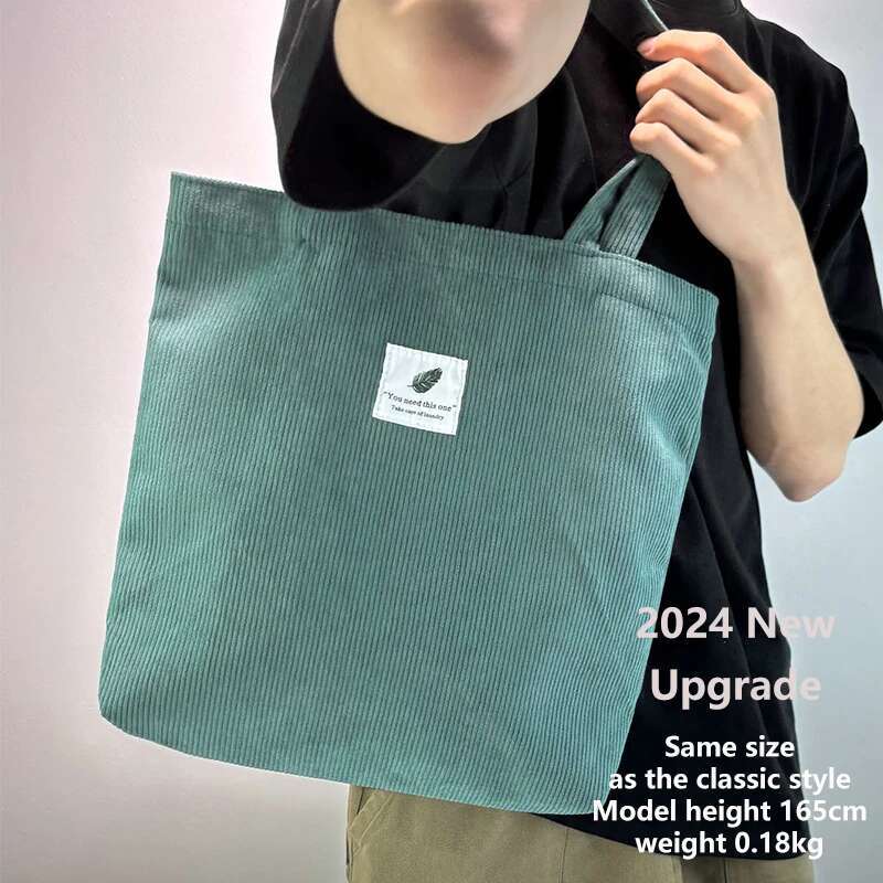 Corduroy bag for Women Shoulder Bag Female Soft Environmental Storage Reusable Girls Handbag Small and Large Shopper
